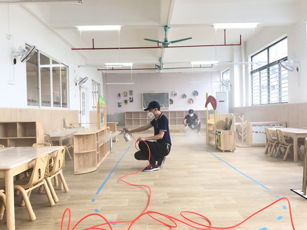 洪梅宏爱国际幼儿园大型甲醛治理.装修除味工程